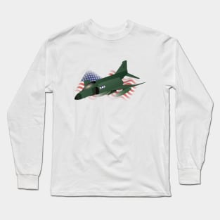 F-4 Phantom Jet Interceptor with US Flag Long Sleeve T-Shirt